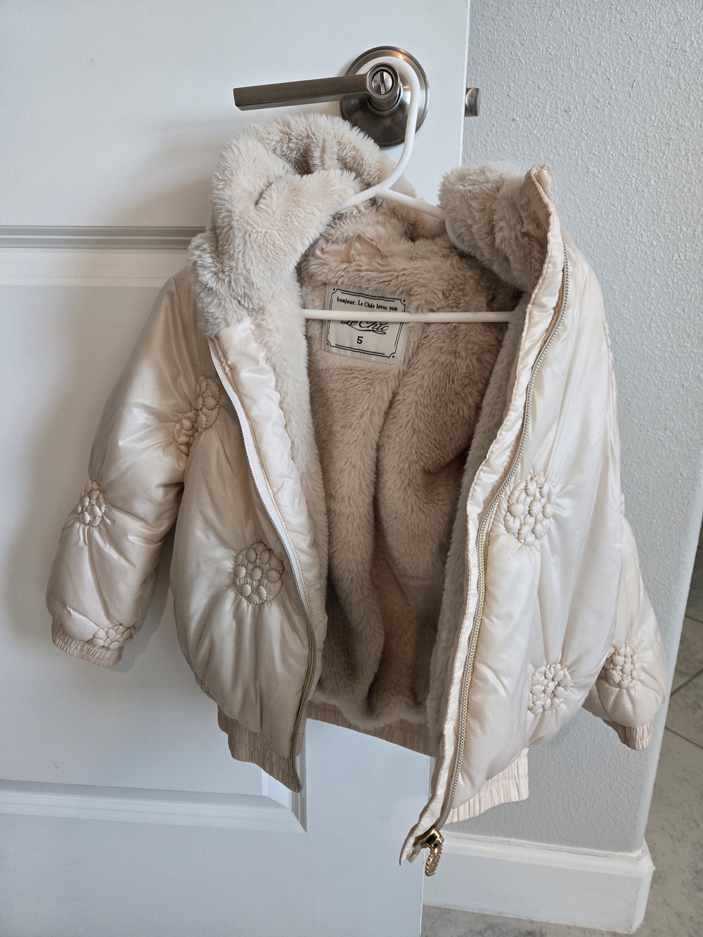Cozy Cream Faux-Fur Lined Kids Jacket - Size 5 But Runs A Little Small